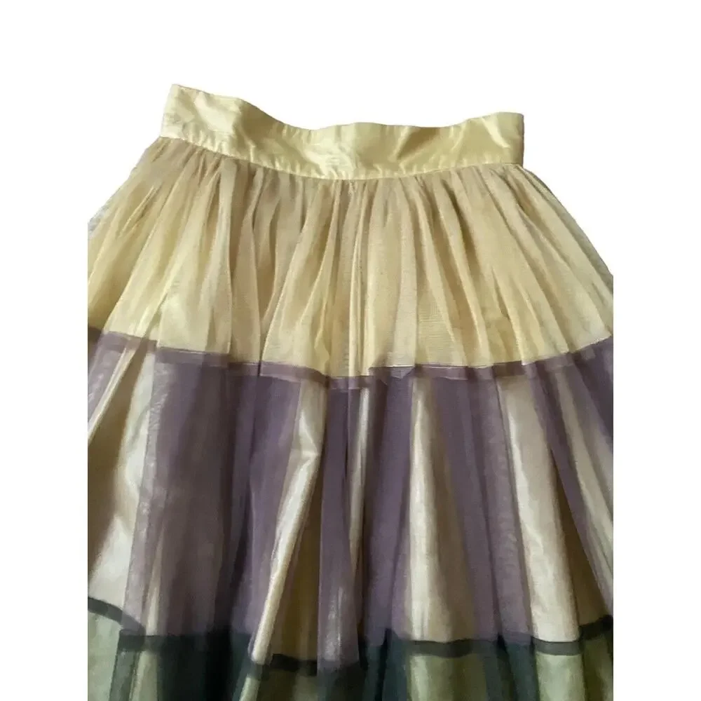 twelve by Princess tulle skirt Women xs stripe olive yellow Flare High Rise - Picture 3 of 11